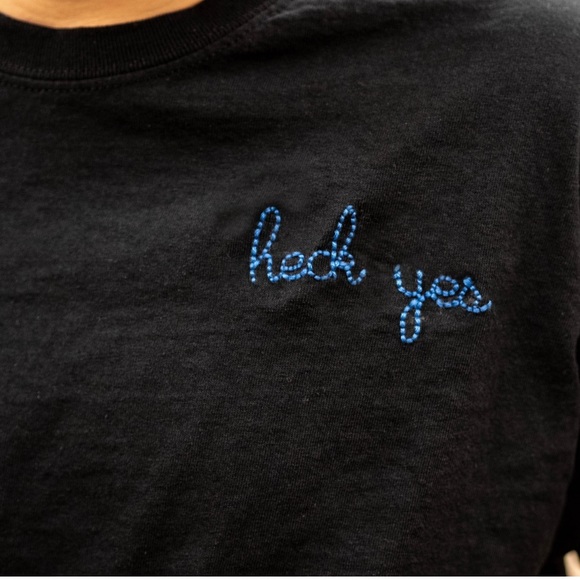 Embroidered “HECK YES” Handmade Tee - Picture 2 of 4